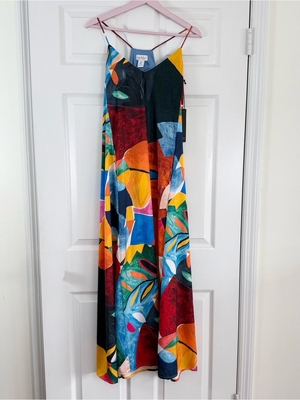 NWT Nicole Miller Strappy Top V-Neck Satiny Maxi Dress Size XS